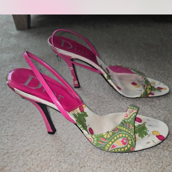 Dior Pink and Cream Heeled Sandals - Picture 2 of 8